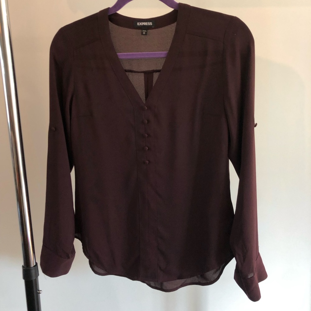 Express Women's Purple Semi Sheer V Neck Button up Blouse XS